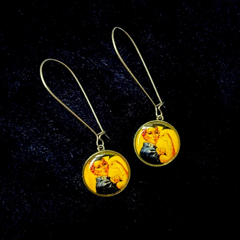 Rosie the Riveter drop earrings